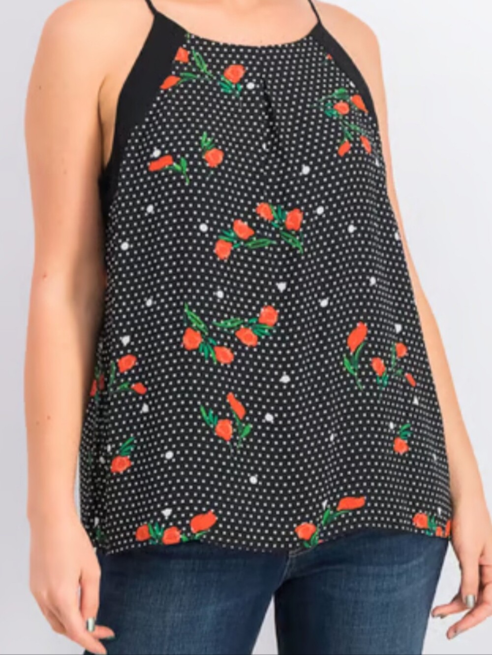 Black Floral Women's Tank Top Serein Size Large